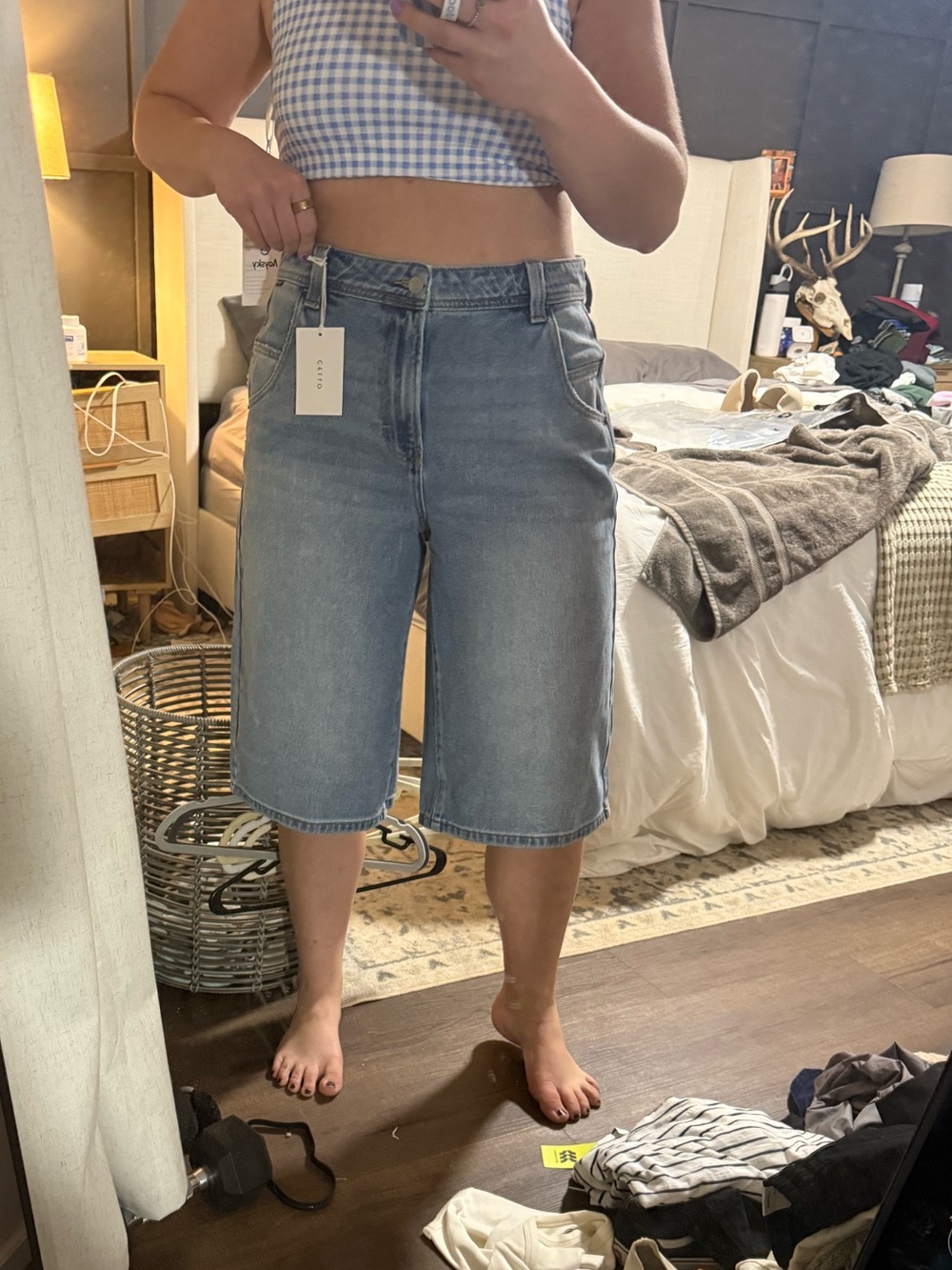 Vici Light Wash Denim Knee-Length Bermuda Shorts